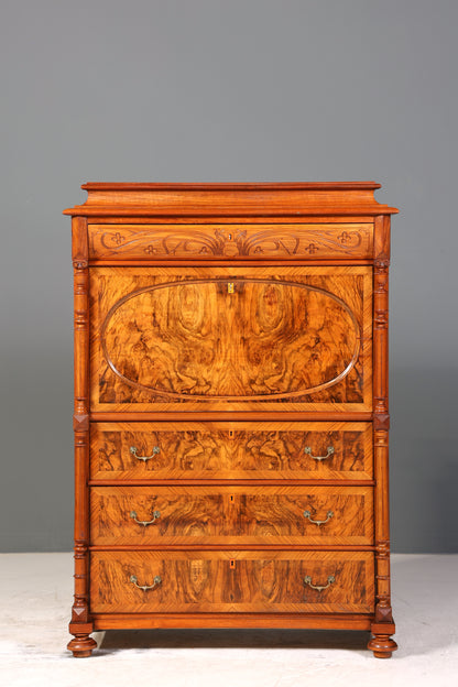 Traumhafter Louis Philippe Sekretär um 1870 Vertiko Nussbaum Highboard Kommode Sekretär Schrank