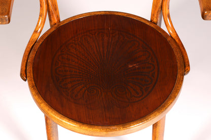 Magnifique fauteuil à accoudoirs de style Thonet, en bois courbé, antique, chaise de secrétaire vintage pour salle à manger ou cuisine