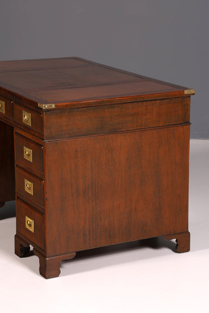 Edler Englischer Schreibtisch Military Chest Echt Lederauflage Bürotisch Office Table Maritim Antik Vintage