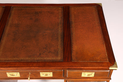 Edler Englischer Schreibtisch Military Chest Echt Lederauflage Bürotisch Office Table Maritim Antik Vintage