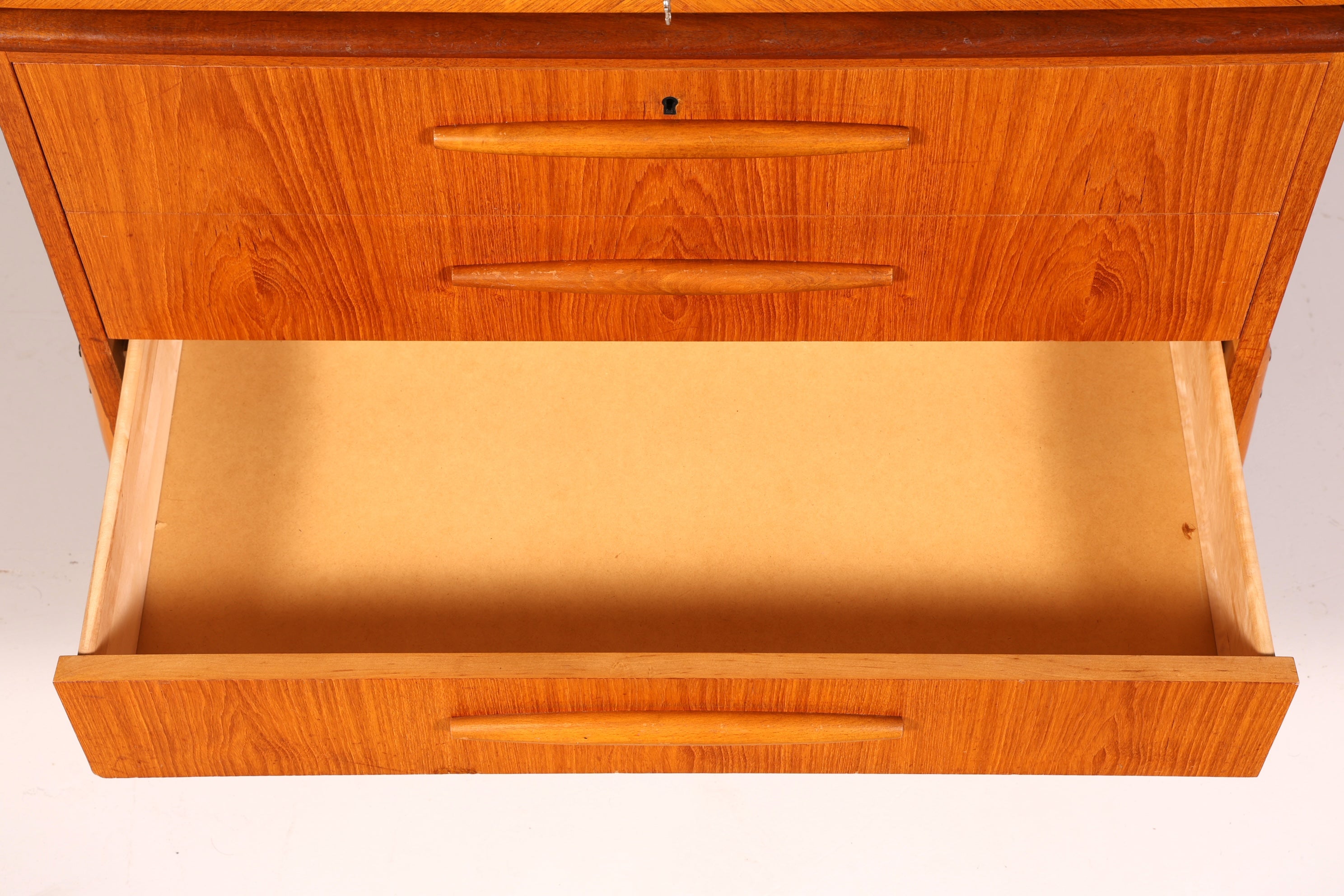 Magnifique secrétaire à rideau Mid-Century, commode de bureau, armoire vintage des années 60 en bois