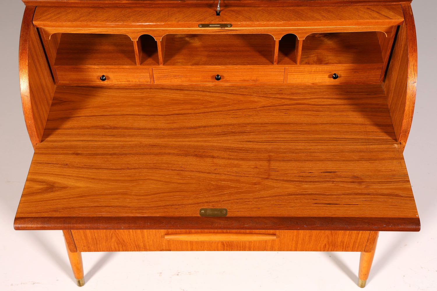 Magnifique secrétaire à rideau Mid-Century, commode de bureau, armoire vintage des années 60 en bois