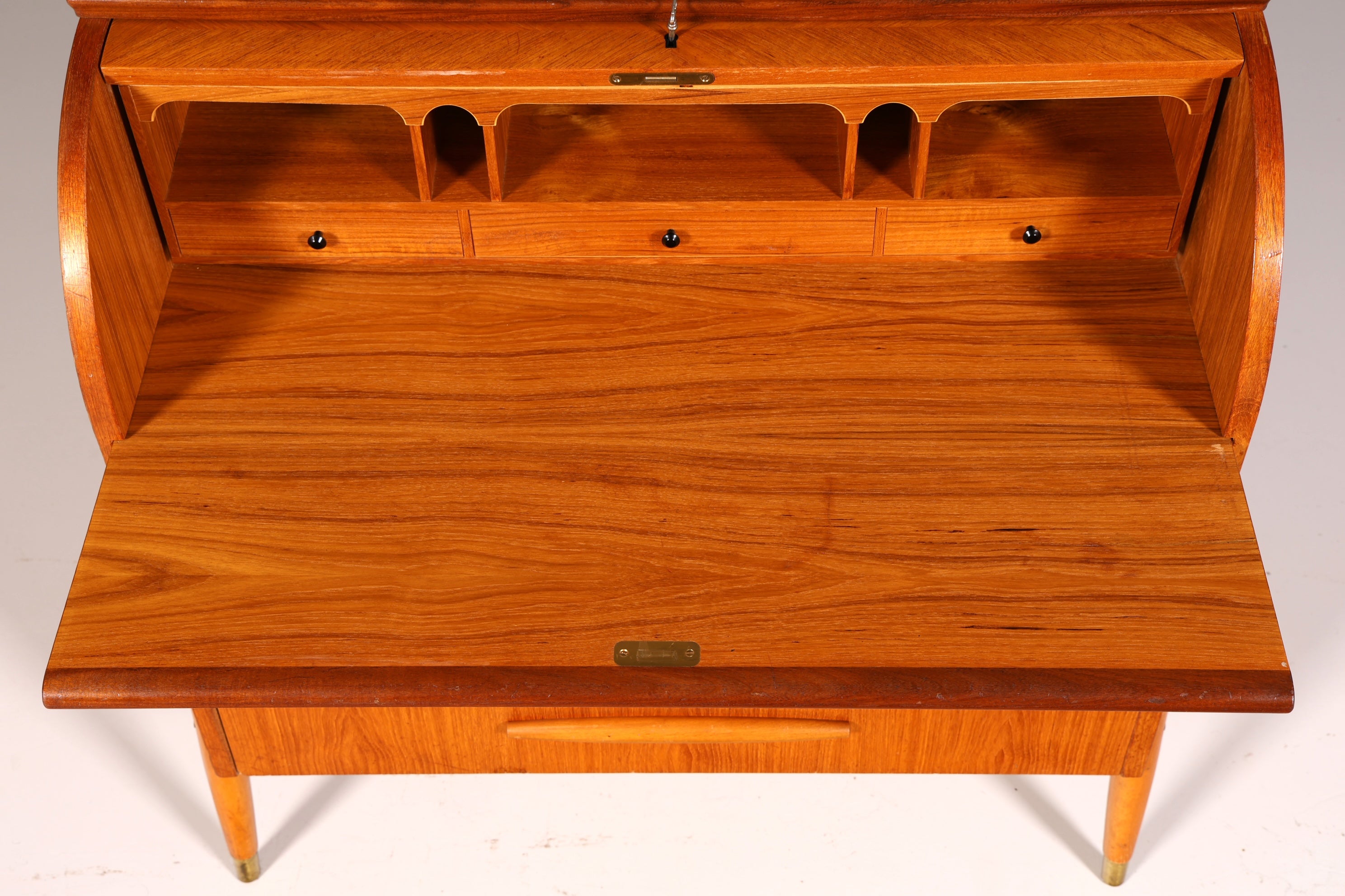 Magnifique secrétaire à rideau Mid-Century, commode de bureau, armoire vintage des années 60 en bois