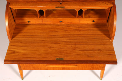 Magnifique secrétaire à rideau Mid-Century, commode de bureau, armoire vintage des années 60 en bois