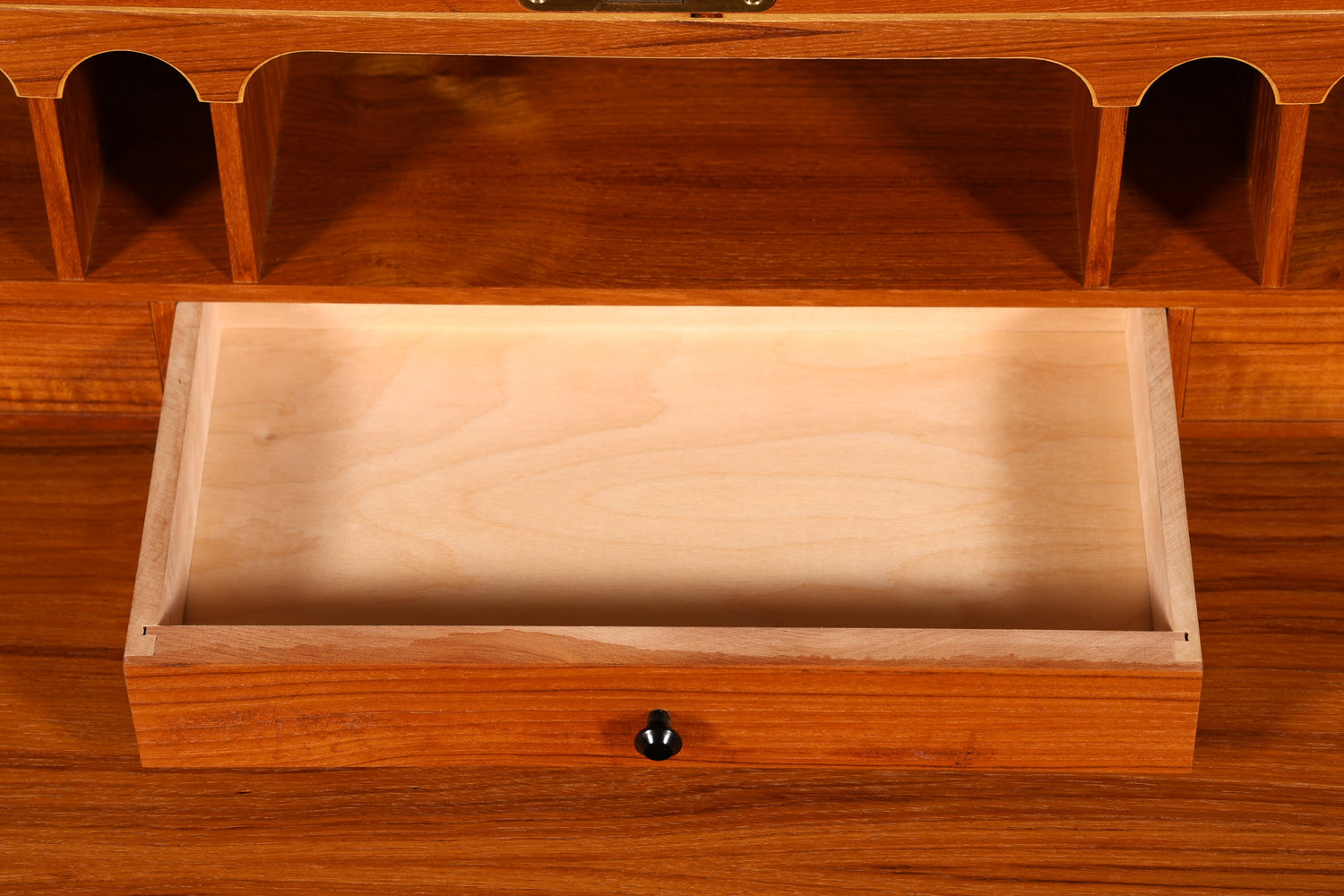 Magnifique secrétaire à rideau Mid-Century, commode de bureau, armoire vintage des années 60 en bois