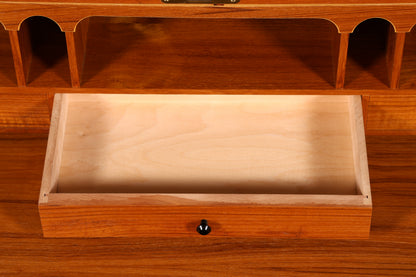 Magnifique secrétaire à rideau Mid-Century, commode de bureau, armoire vintage des années 60 en bois