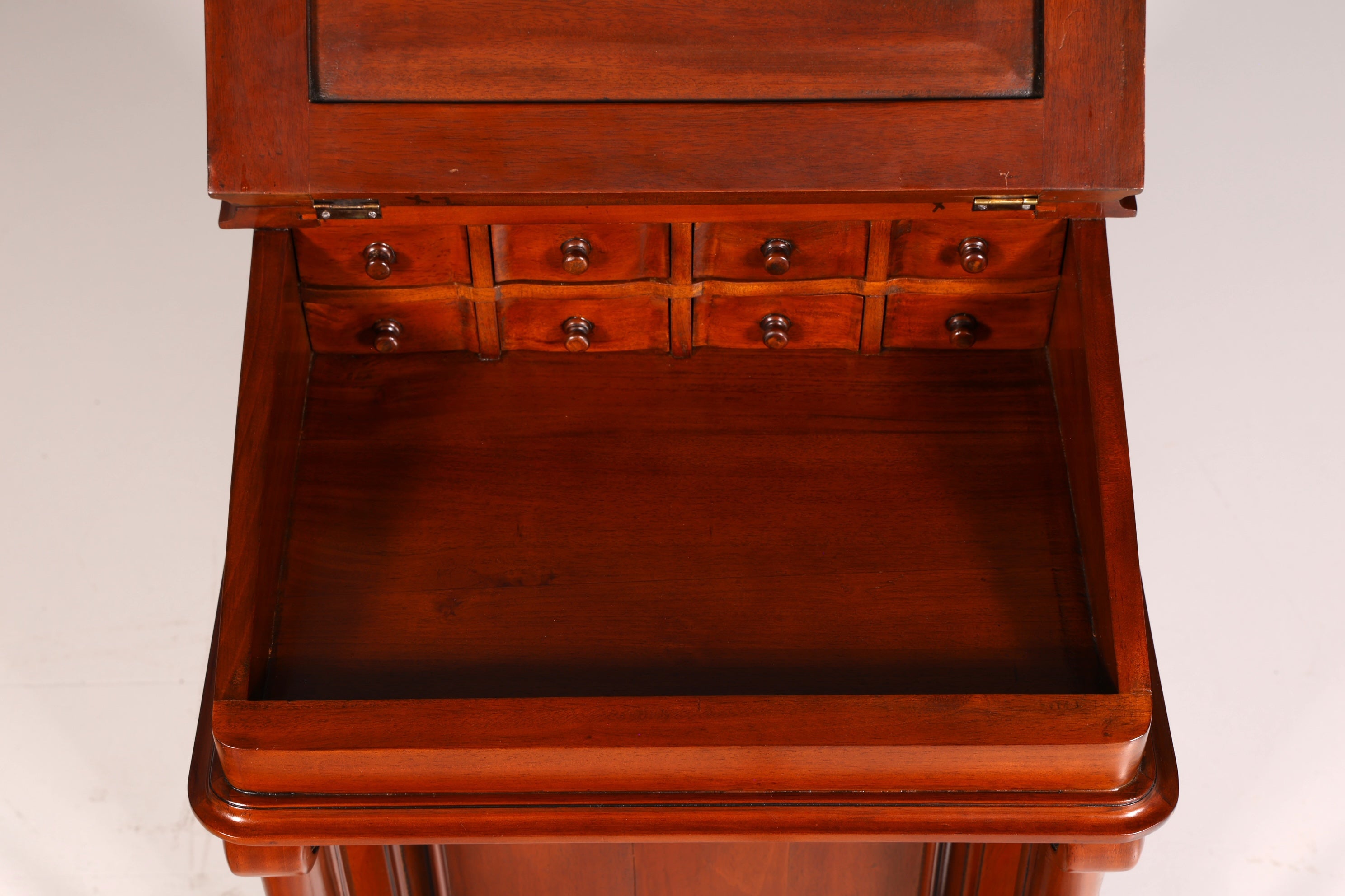 Magnifique secrétaire anglais Davenport, bureau avec sous-main en cuir, commode, antique et vintage