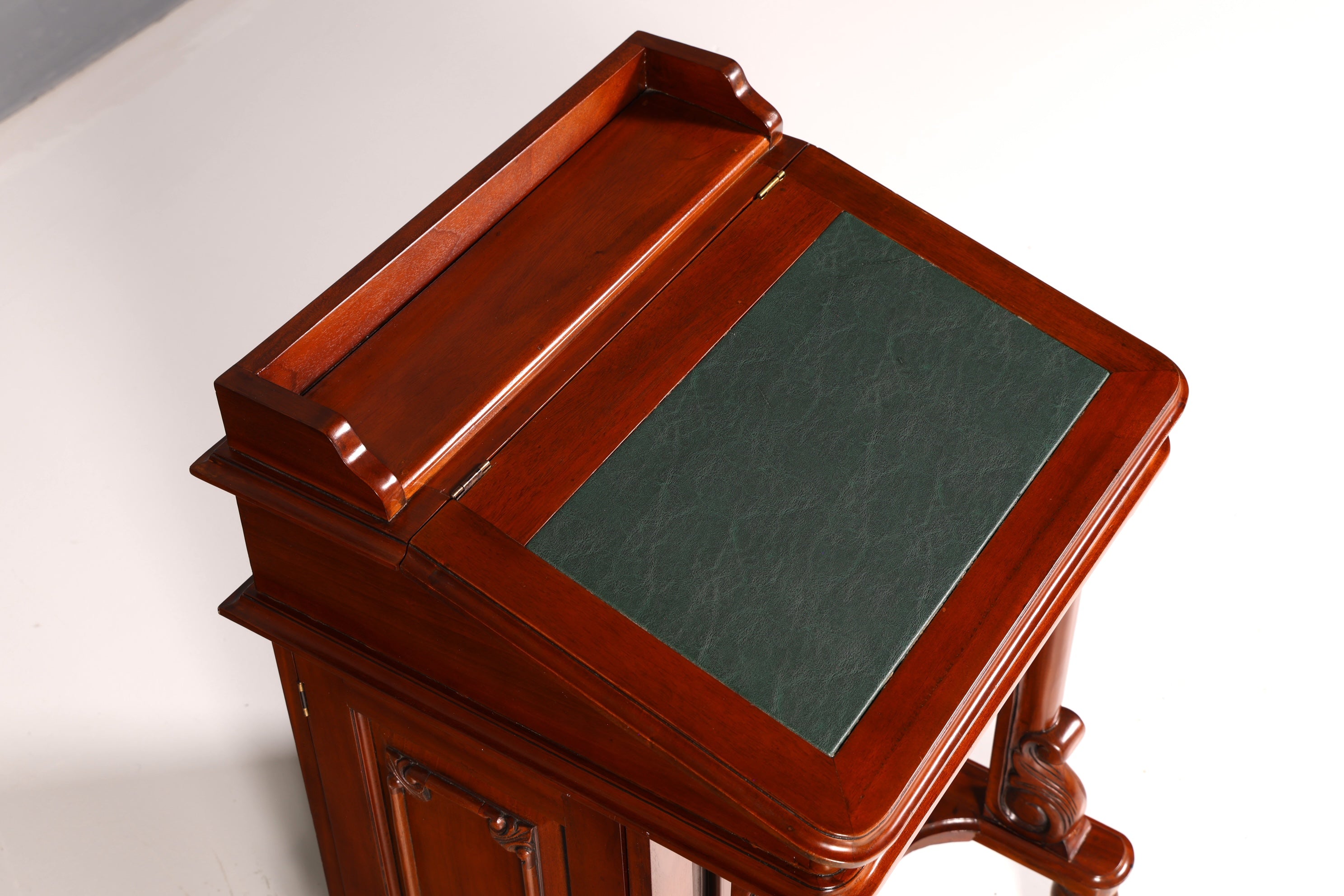 Magnifique secrétaire anglais Davenport, bureau avec sous-main en cuir, commode, antique et vintage