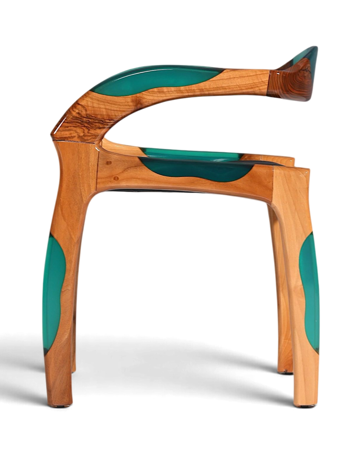 Epoxy Sessel "Arnson Plus Green" Epoxidharz Armlehnsessel Massiv Holz Stuhl Nussbaum Sekretär Stuhl