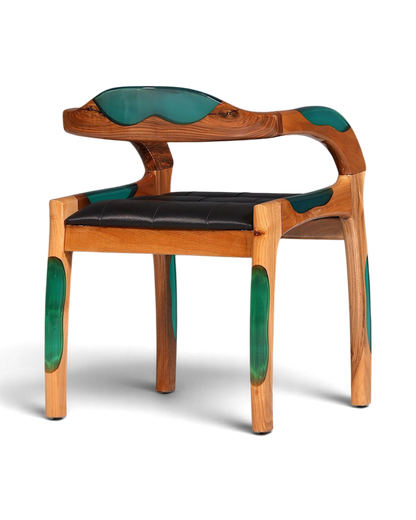 Epoxy Sessel "Arnson Plus Green" Epoxidharz Armlehnsessel Massiv Holz Stuhl Nussbaum Sekretär Stuhl