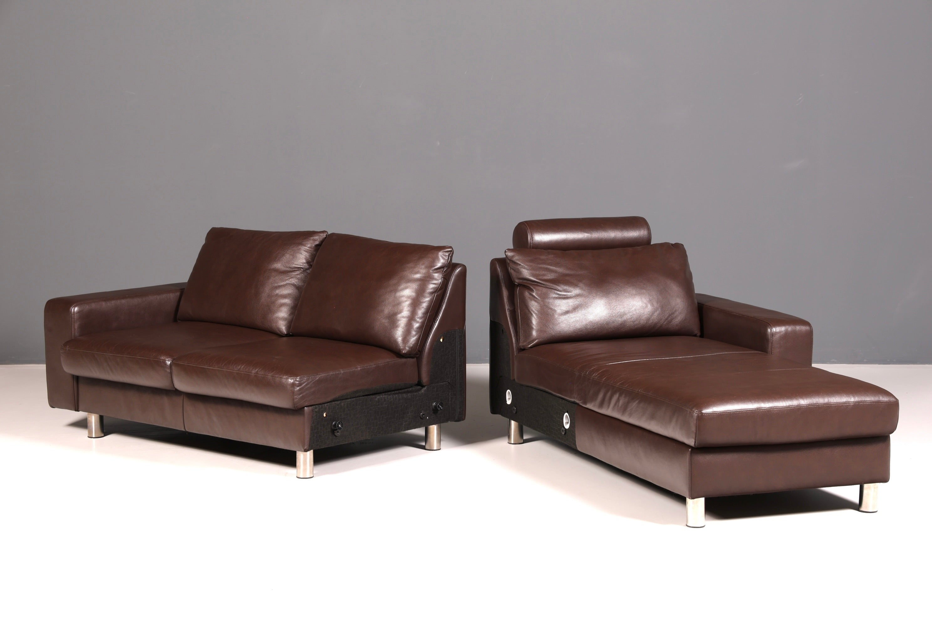 Wunderschönes Stressless E200 Ecksofa Echtleder Braun Sofa mit Récamière Hocker Ledersofa Couch Vintage