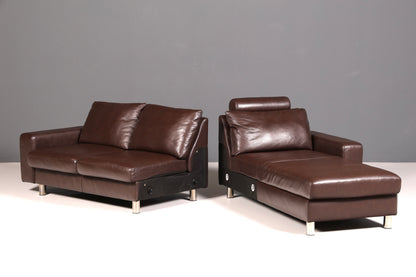Wunderschönes Stressless E200 Ecksofa Echtleder Braun Sofa mit Récamière Hocker Ledersofa Couch Vintage
