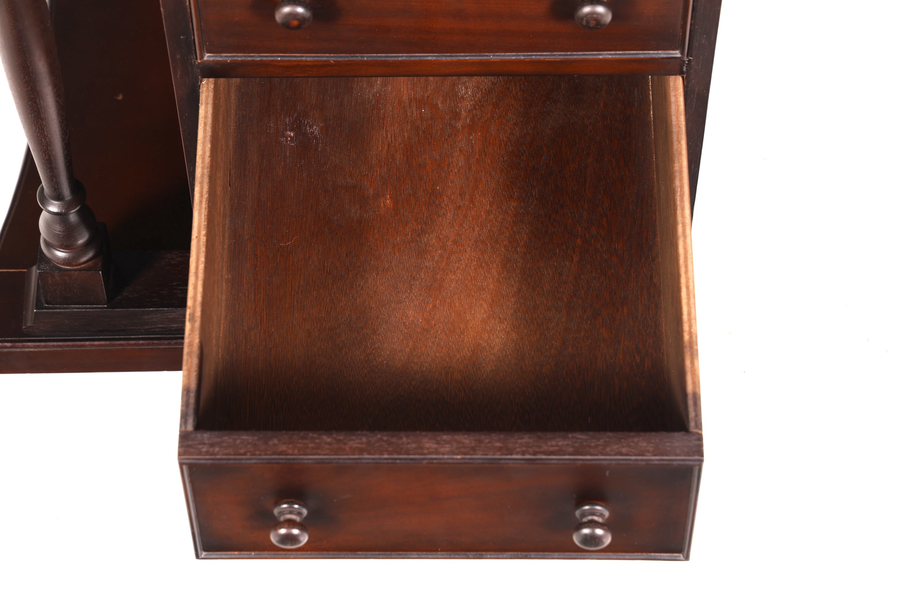 Magnifique bureau anglais Davenport, secrétaire avec plateau en cuir et commode.