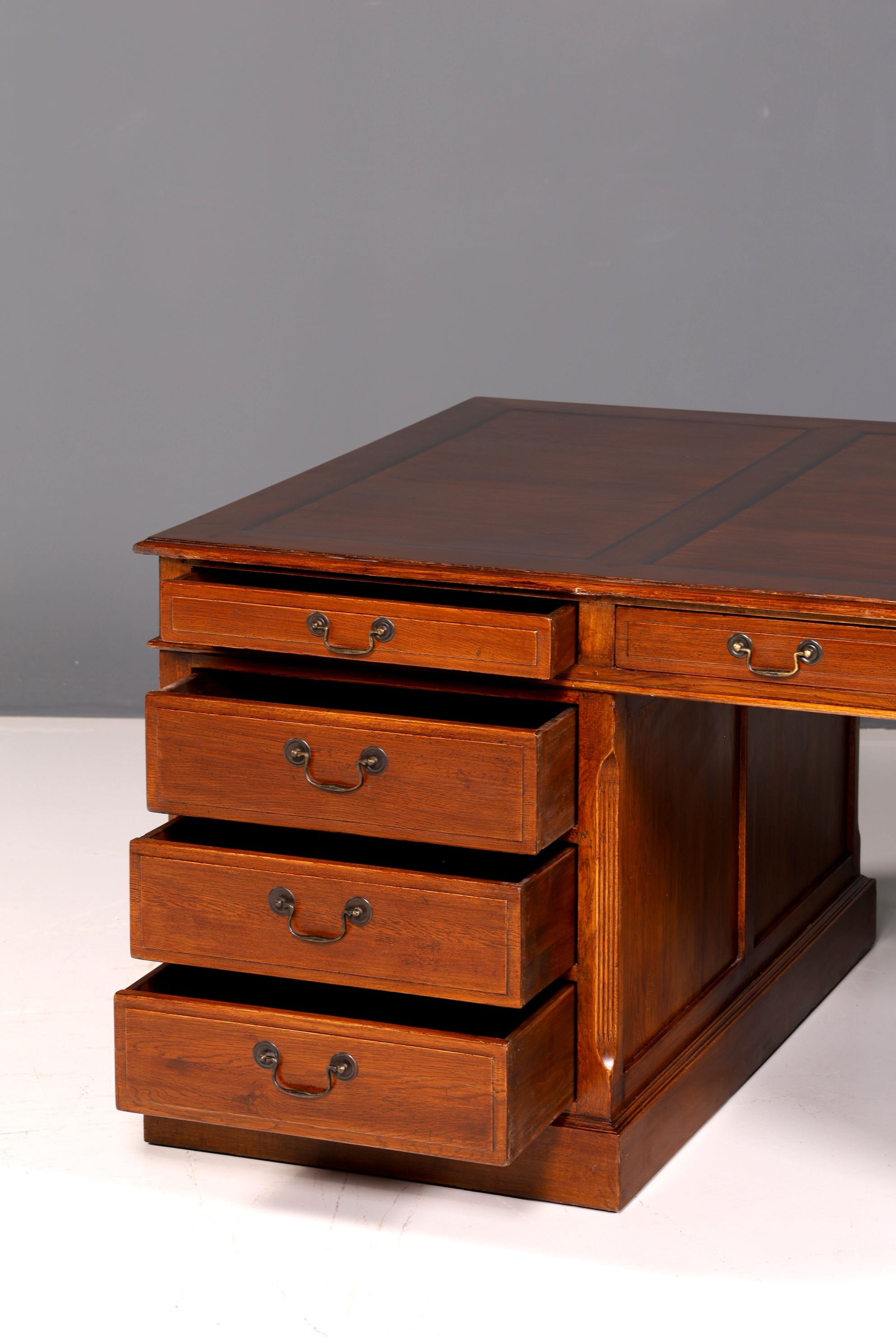 Impressive English XXL Writing Desk, Office Desk, Partner Desk, Antique Solid Wood Vintage