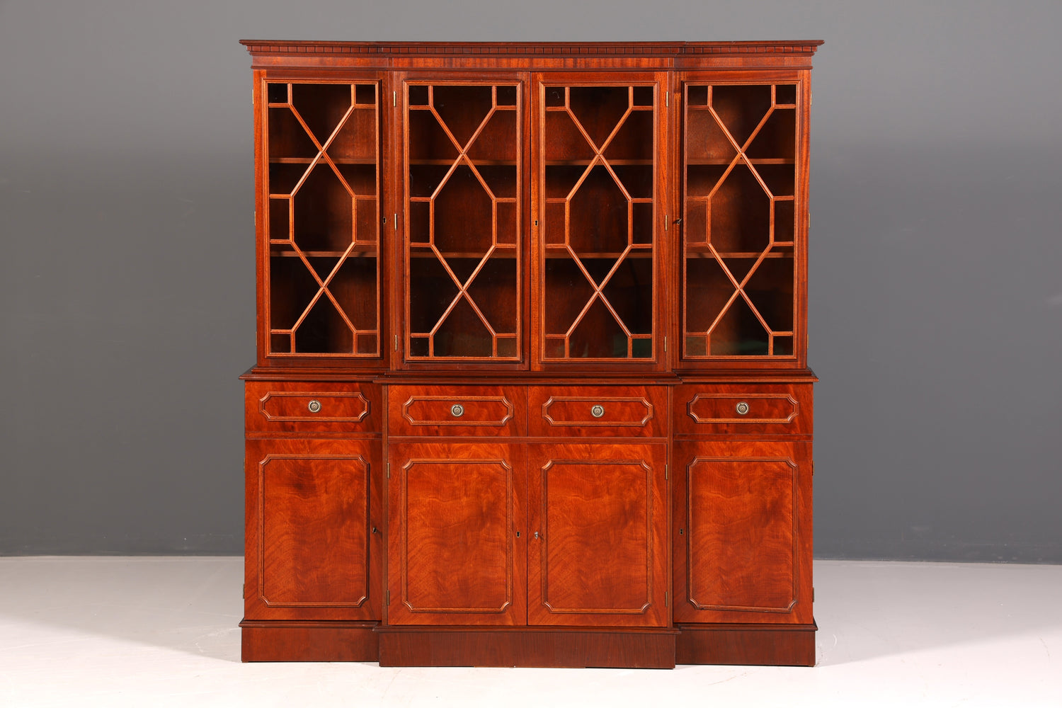 Impressionnante vitrine anglaise, bibliothèque, armoire à livres, vitrine en verre, buffet, armoire en bois véritable, antique et vintage