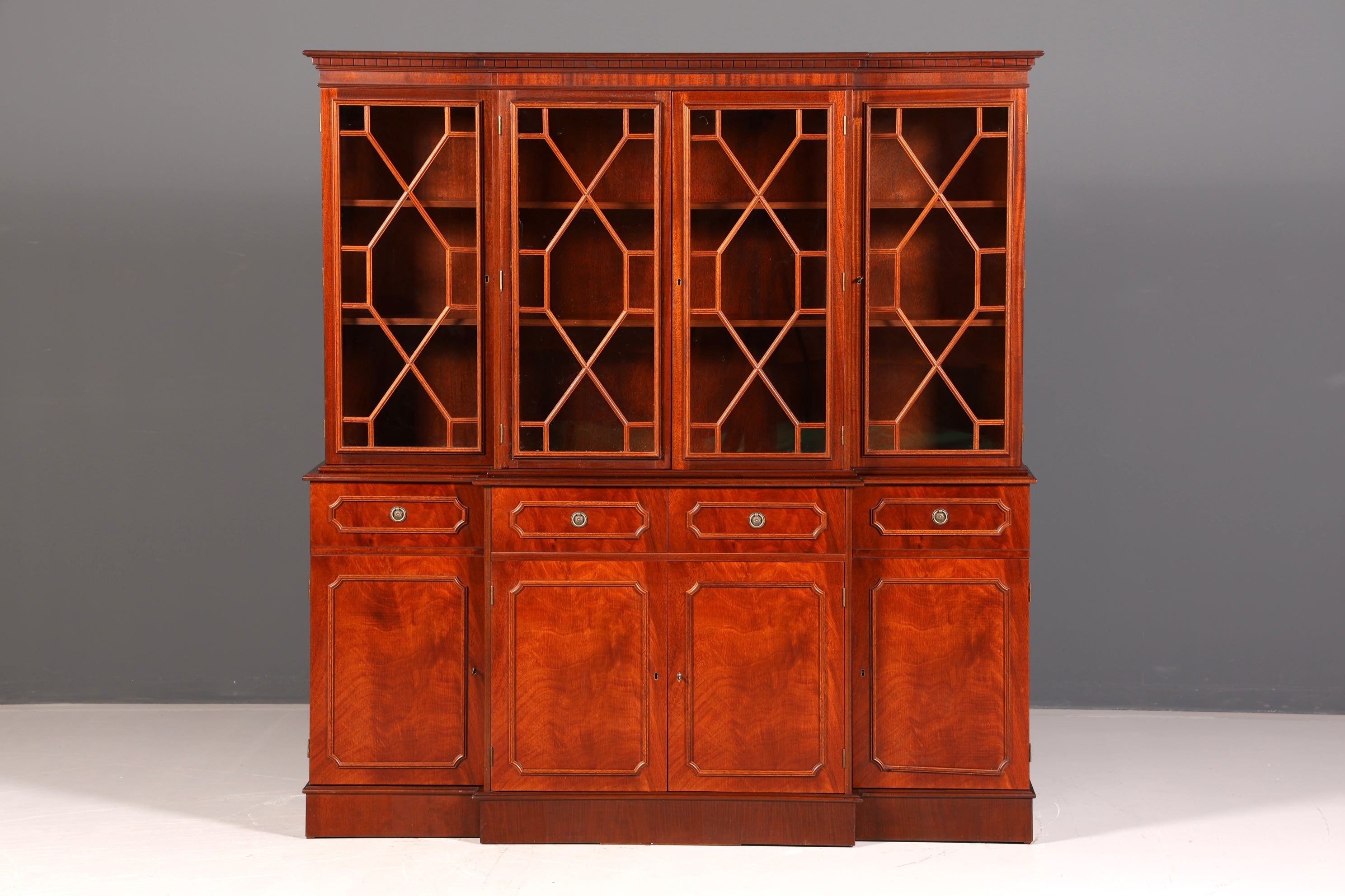 Impressionnante vitrine anglaise, bibliothèque, armoire à livres, vitrine en verre, buffet, armoire en bois véritable, antique et vintage