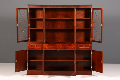 Impressionnante vitrine anglaise, bibliothèque, armoire à livres, vitrine en verre, buffet, armoire en bois véritable, antique et vintage