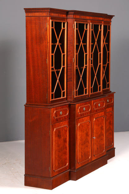Impressionnante vitrine anglaise, bibliothèque, armoire à livres, vitrine en verre, buffet, armoire en bois véritable, antique et vintage