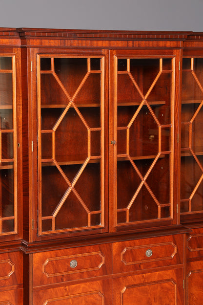 Impressionnante vitrine anglaise, bibliothèque, armoire à livres, vitrine en verre, buffet, armoire en bois véritable, antique et vintage