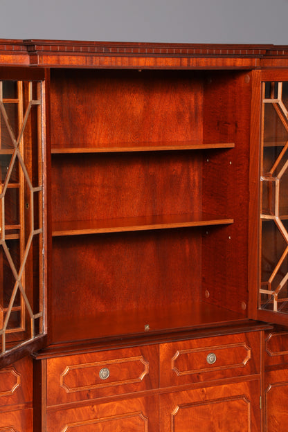 Impressionnante vitrine anglaise, bibliothèque, armoire à livres, vitrine en verre, buffet, armoire en bois véritable, antique et vintage