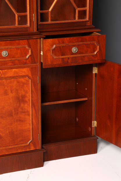 Impressionnante vitrine anglaise, bibliothèque, armoire à livres, vitrine en verre, buffet, armoire en bois véritable, antique et vintage