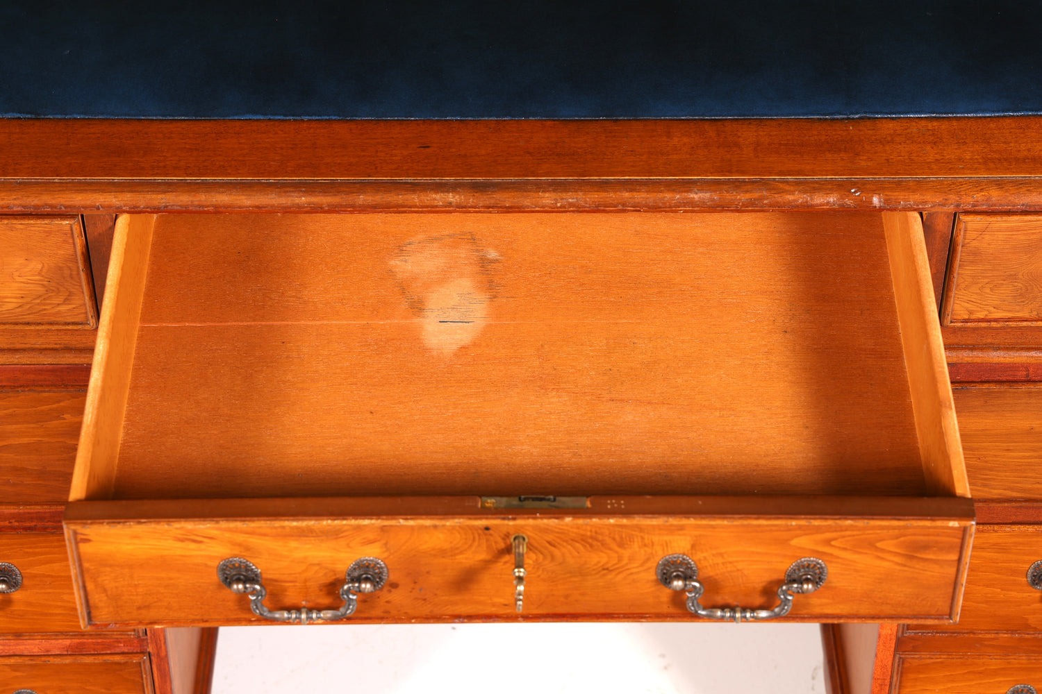 Beautiful English desk, cherry wood, genuine leather inlay, office desk, antique vintage