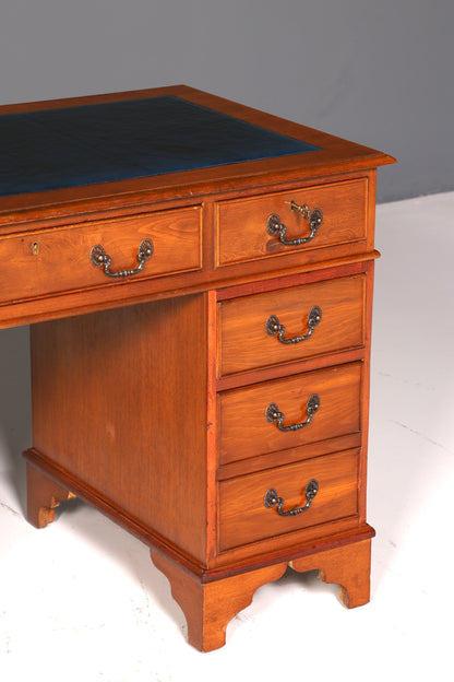 Beautiful English desk, cherry wood, genuine leather inlay, office desk, antique vintage