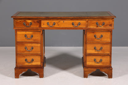 Magnifique bureau anglais avec plateau en cuir véritable, structure en bois d&