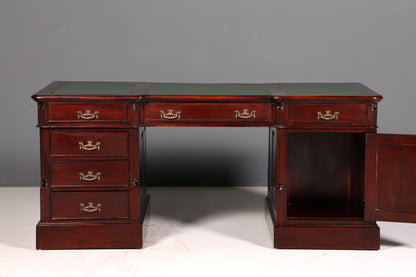 Magnifique bureau anglais en acajou, sous-main en cuir véritable, bureau de partenaire, bureau de travail, antique vintage