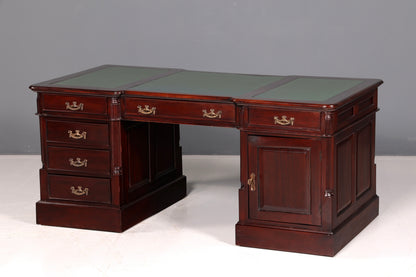 Magnifique bureau anglais en acajou, sous-main en cuir véritable, bureau de partenaire, bureau de travail, antique vintage