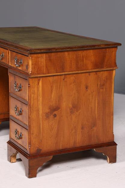 Magnifique bureau anglais avec plateau en cuir véritable, structure en bois d&