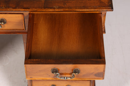 Magnifique bureau anglais avec plateau en cuir véritable, structure en bois d&