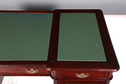 Magnifique bureau anglais en acajou, sous-main en cuir véritable, bureau de partenaire, bureau de travail, antique vintage