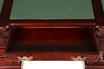 Magnifique bureau anglais en acajou, sous-main en cuir véritable, bureau de partenaire, bureau de travail, antique vintage