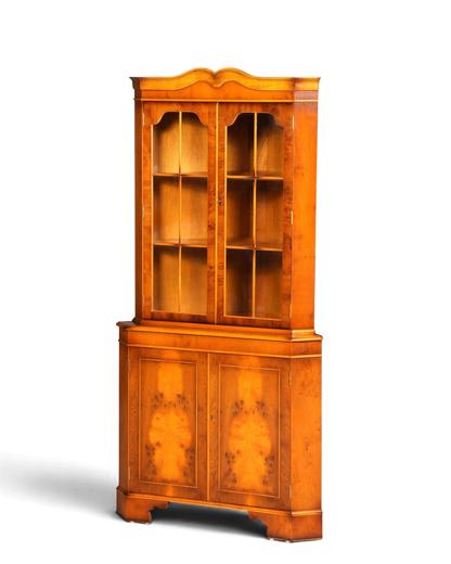 Wunderschöne Englische Eckvitrine Eibe Antik 60s Echt Holz Eckschrank Glasvitrine