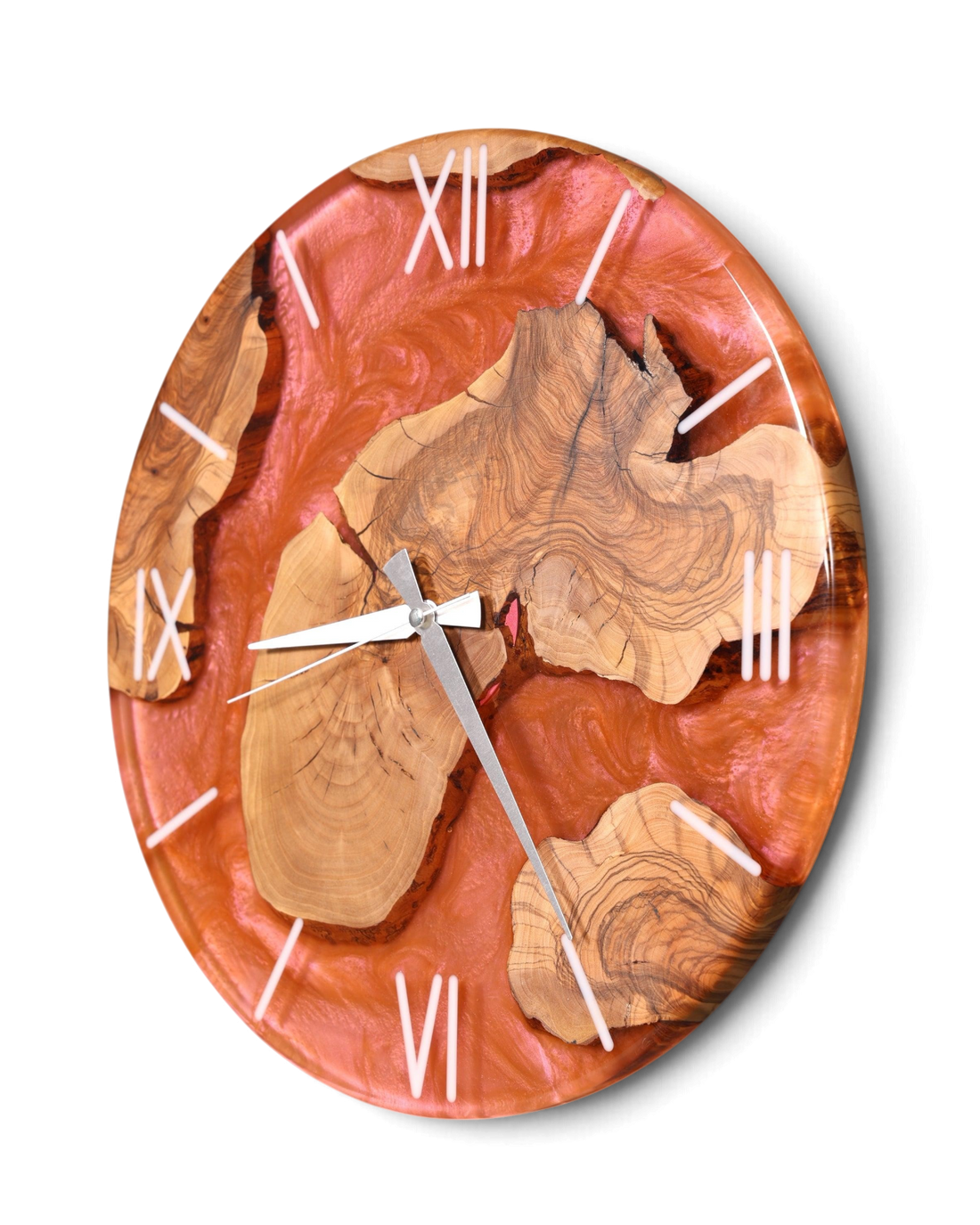Wunderschöne Handgefertigte Epoxidharz Wanduhr Olivenbaum Uhr Epoxy Analog Uhr