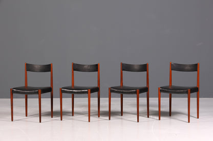 Ensemble de 4 chaises de cuisine rétro en palissandre, style Mid-Century, avec revêtement en cuir véritable et design danois.