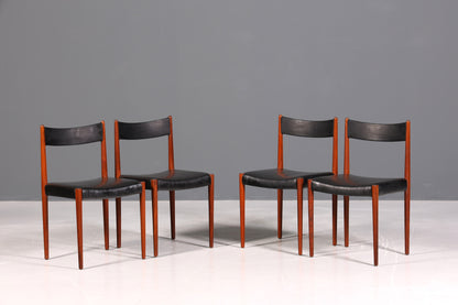 Ensemble de 4 chaises de cuisine rétro en palissandre, style Mid-Century, avec revêtement en cuir véritable et design danois.