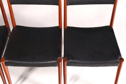 Ensemble de 4 chaises de cuisine rétro en palissandre, style Mid-Century, avec revêtement en cuir véritable et design danois.