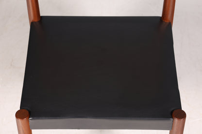 Chaise simple de style milieu du siècle, en palissandre, style secrétaire rétro, en cuir véritable, chaise de cuisine design danois, 1 sur 2