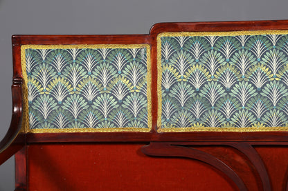Magnifique banc Art nouveau, banc ancien, canapé en bois, banc capitonné, banc en bois