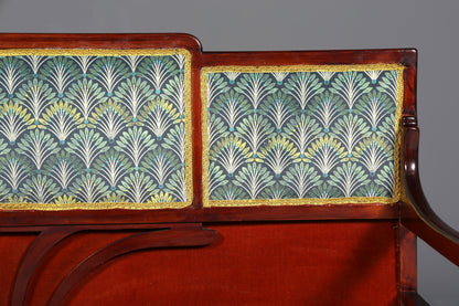 Magnifique banc Art nouveau, banc ancien, canapé en bois, banc capitonné, banc en bois