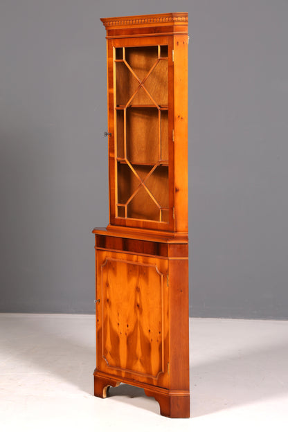 Wunderschöne Englische Eckvitrine Eibe Antik Echt Holz Schrank Eckschrank Glasvitrine Vitrine Vintage