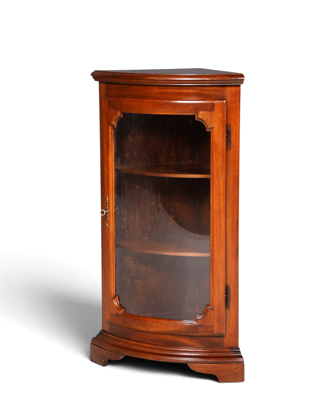 Hauptstadt Möblerei englische Eckvitrine aus Mahagoni mit Glastür und Einlegeböden im antiken Vintage-Stil