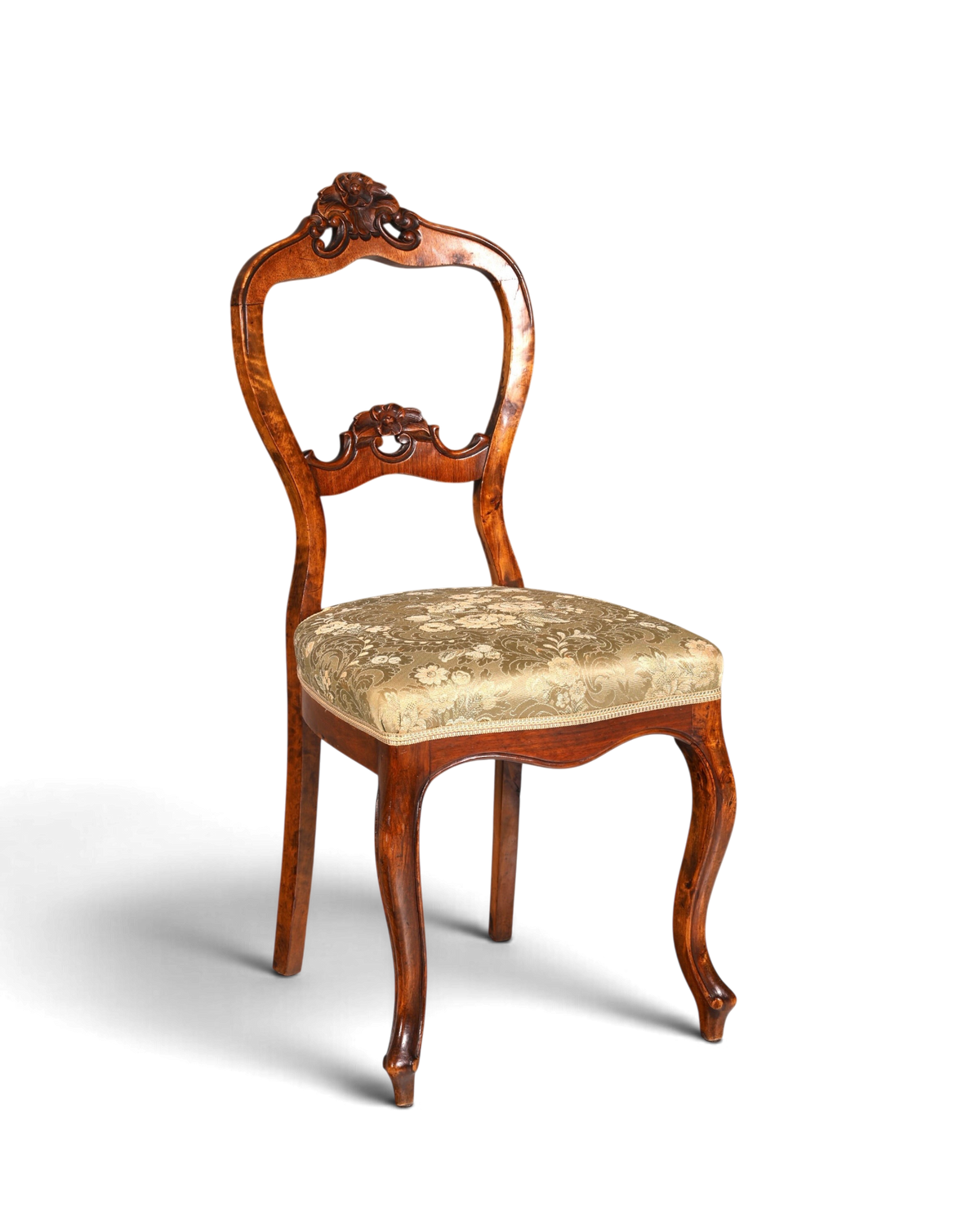 Hauptstadt Möblerei Louis Philippe Stuhl aus dunklem Holz mit floralem Stoffbezug im Biedermeier Stil