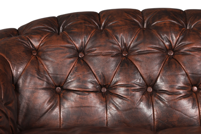 Hauptstadt Möblerei Chesterfield Centurion 2-Sitzer Sofa aus braunem Echtleder mit klassischer Knopfheftung
