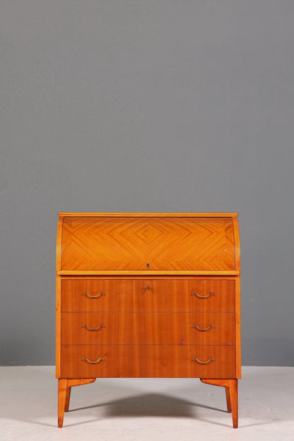 Schlichter Mid Century Rollladen Sekretär echt Holz Büro Schrank Vintage Schreibkommode