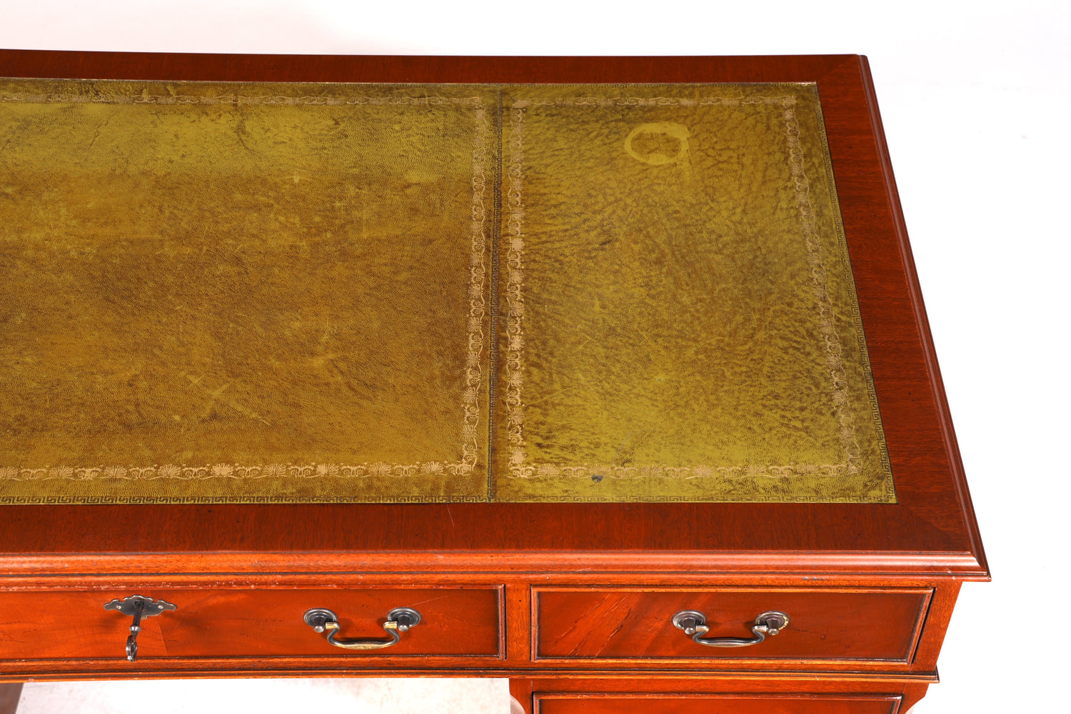 Magnifique bureau anglais avec plateau en cuir véritable, bureau de style ancien