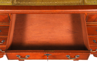 Magnifique bureau anglais avec plateau en cuir véritable, bureau de style ancien