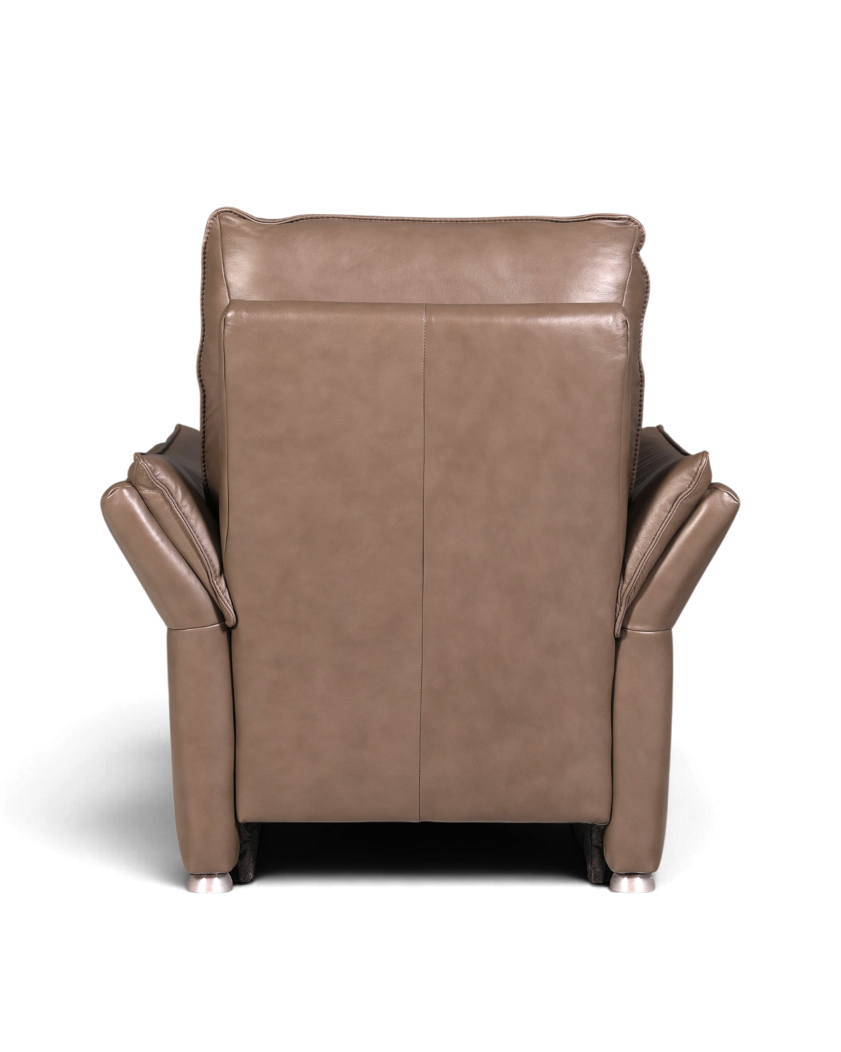 Hauptstadt Möblerei Ledersessel in Taupe aus Echtleder mit hoher Rückenlehne und Chromfüßen, Rückansicht